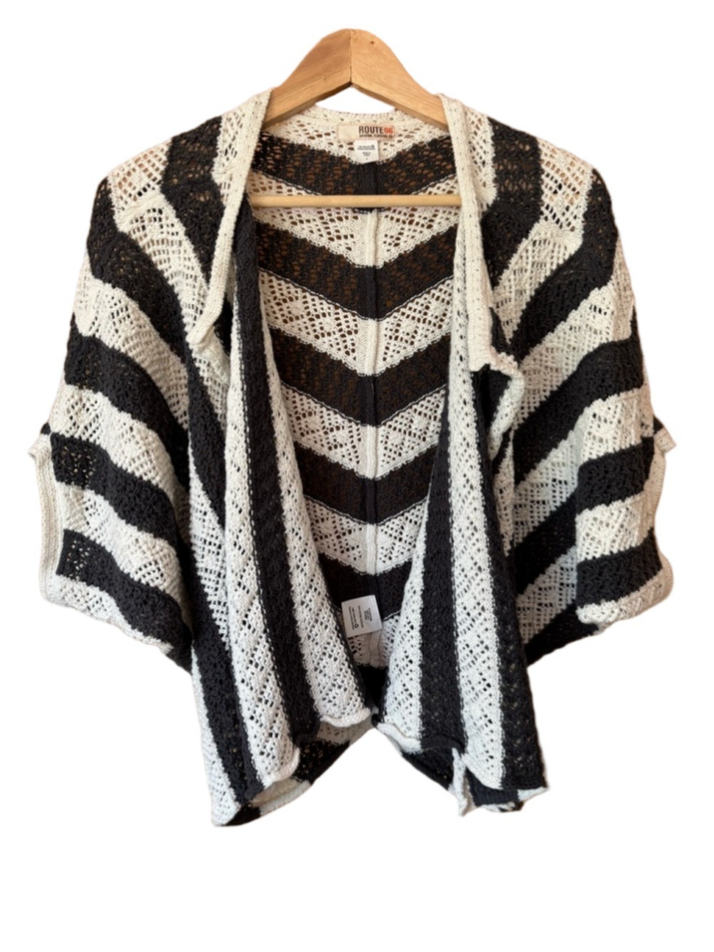 Vintage Route 66 Charcoal and White Striped Open-Front Knit Sweater size large